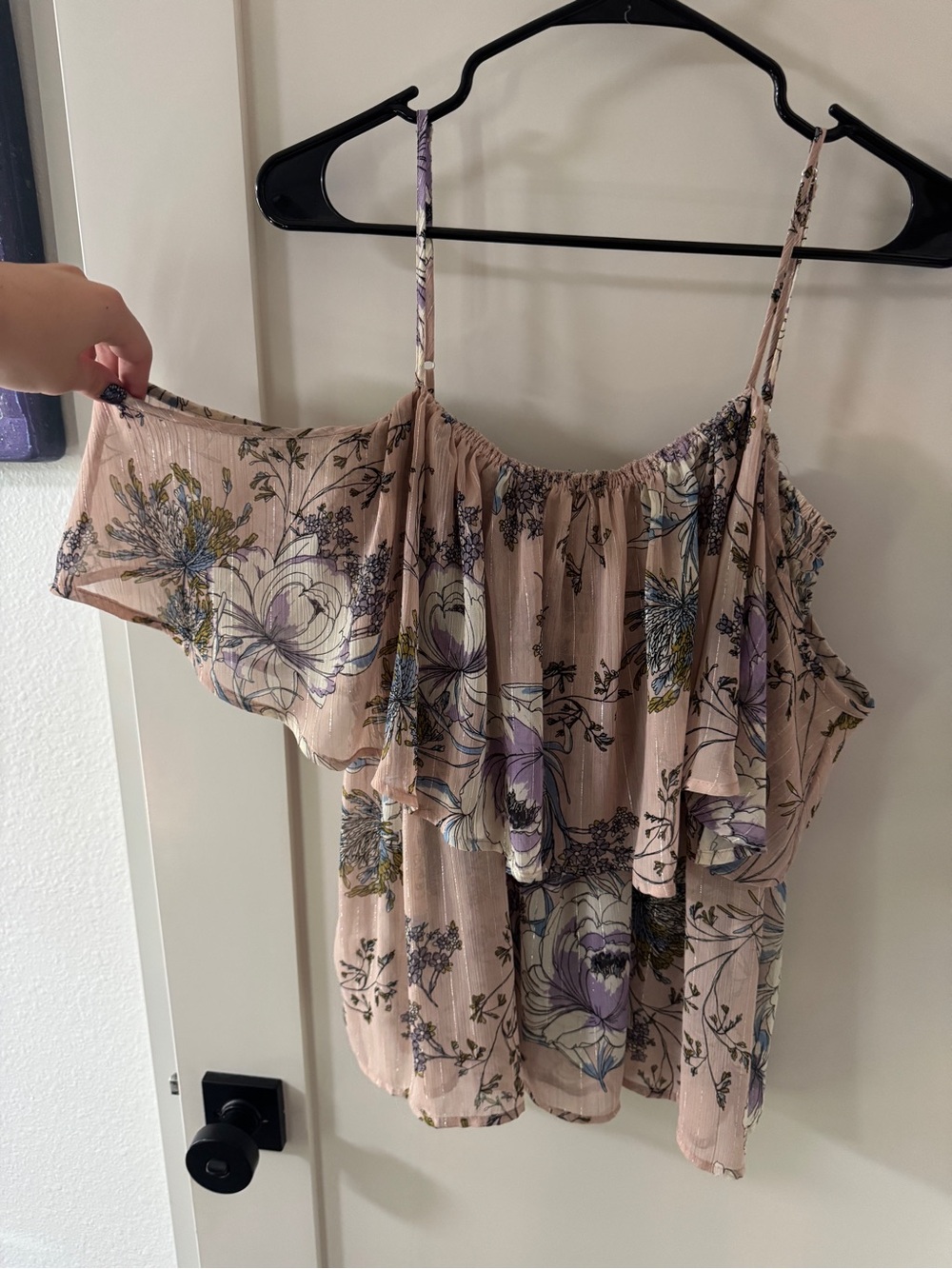 Anthropologie Lily white cold shoulder shimmer top